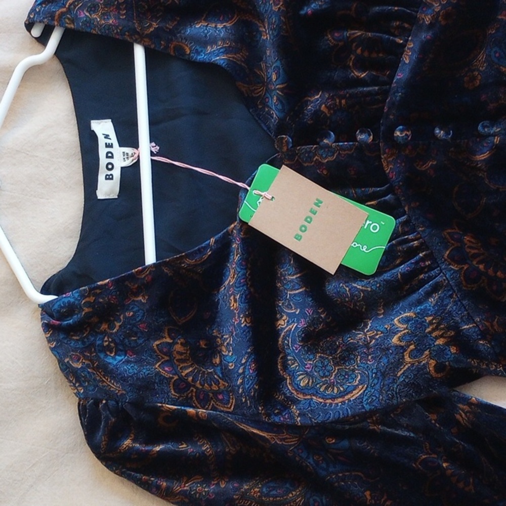 NWT Boden Elise Navy Velvet MIDI Dress